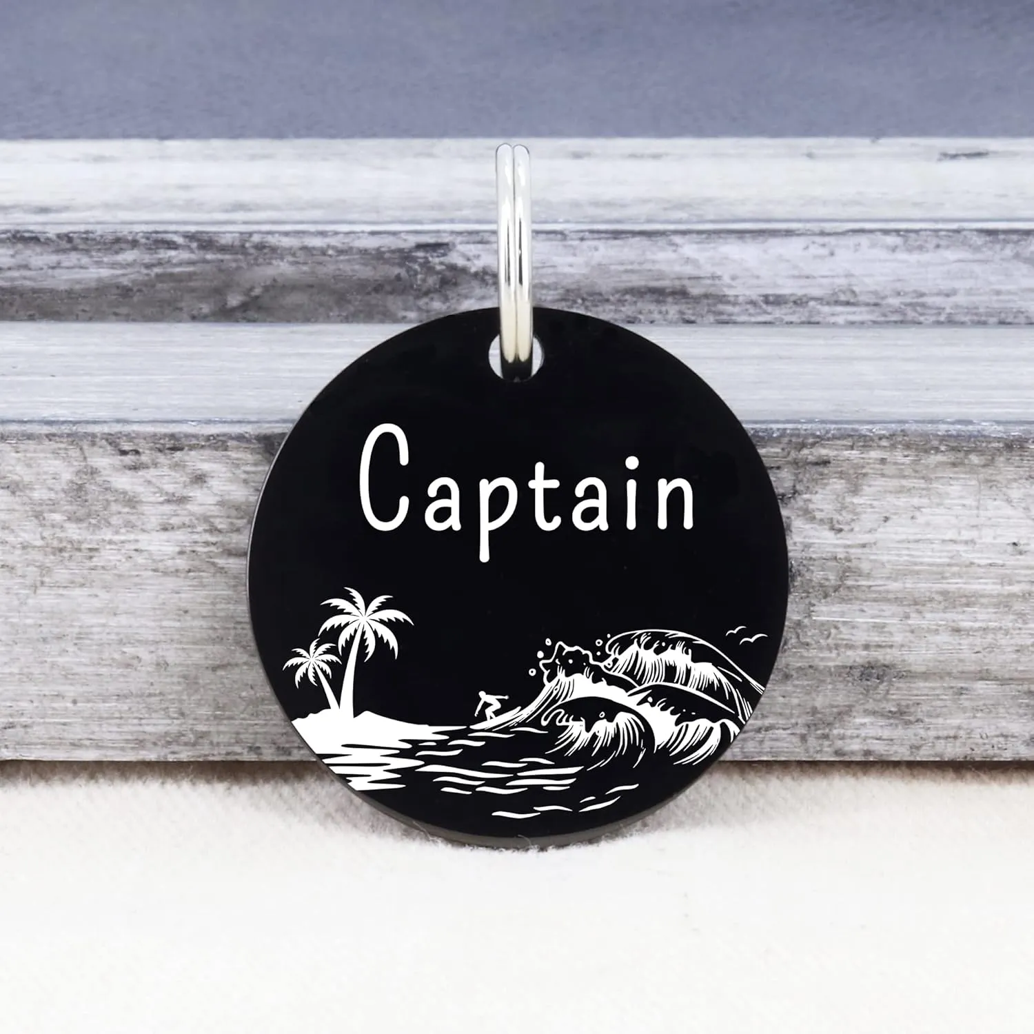 UltraJoys Stainless Steel Pet ID Tag Dog Name Tags Personalized Front and Back Engraving, Customized Dog Tags and Cat Tags, Optional Engraved on Both Sides, Round Tag with Ocean Surfing Design, Small