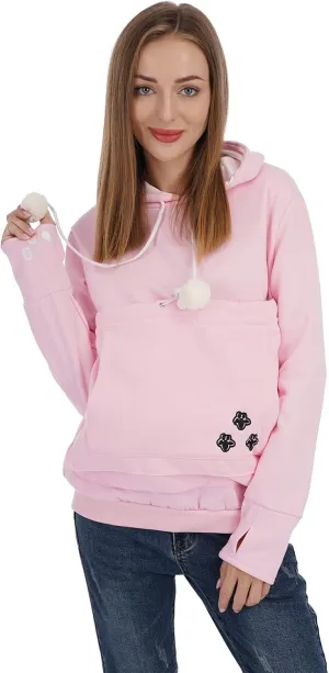 Unisex Big Pouch Hoodie Long Sleeve Fleece Pet Dog Holder Carrier Pullover Sweatshirt