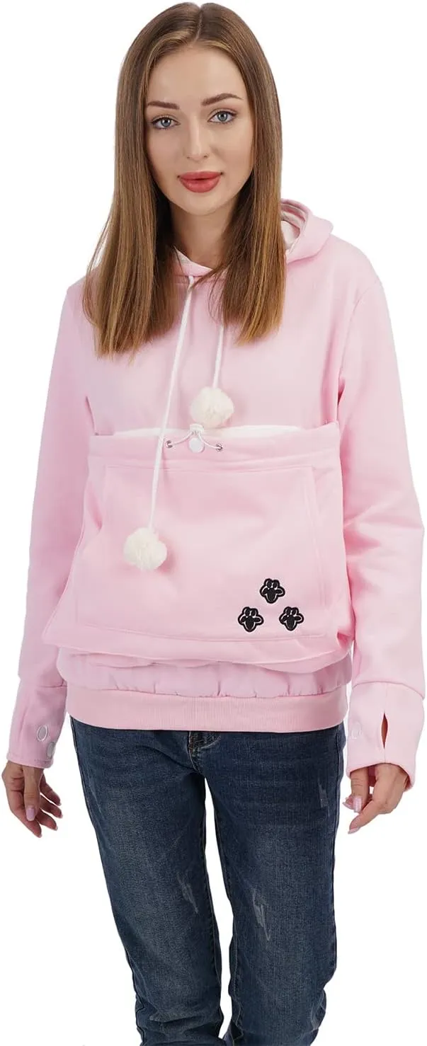 Unisex Big Pouch Hoodie Long Sleeve Fleece Pet Dog Holder Carrier Pullover Sweatshirt
