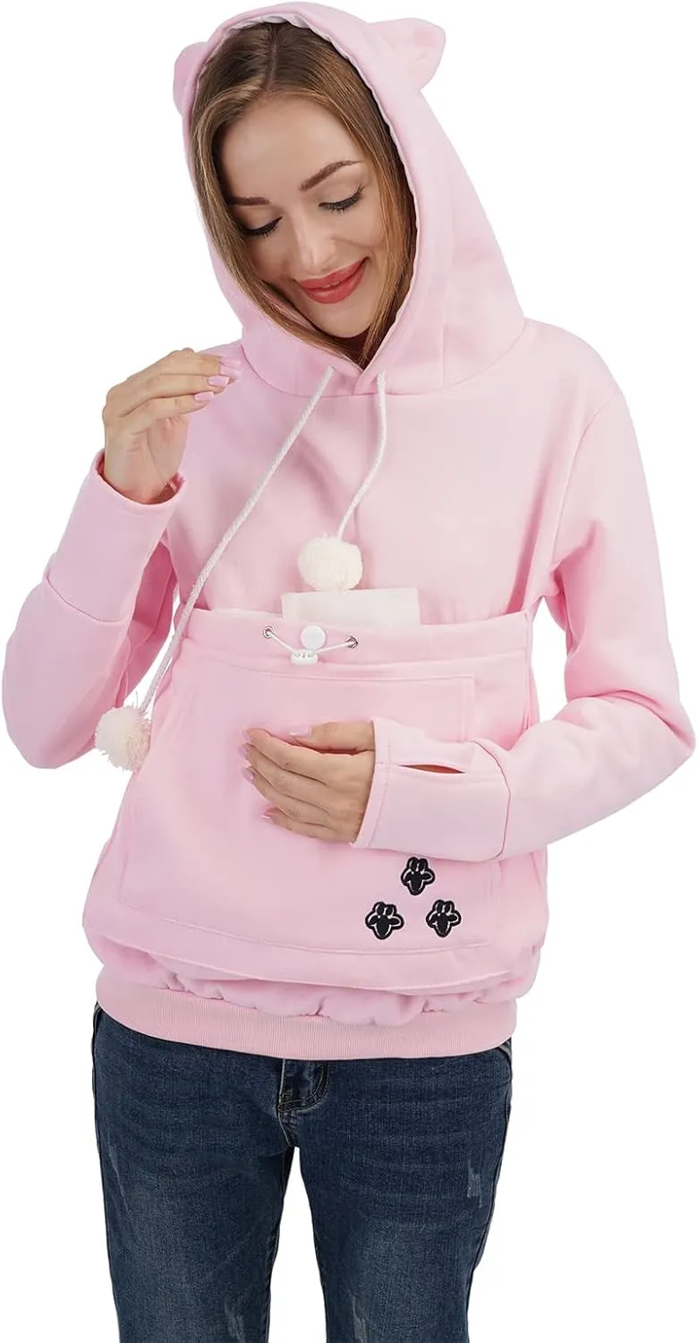 Unisex Big Pouch Hoodie Long Sleeve Fleece Pet Dog Holder Carrier Pullover Sweatshirt