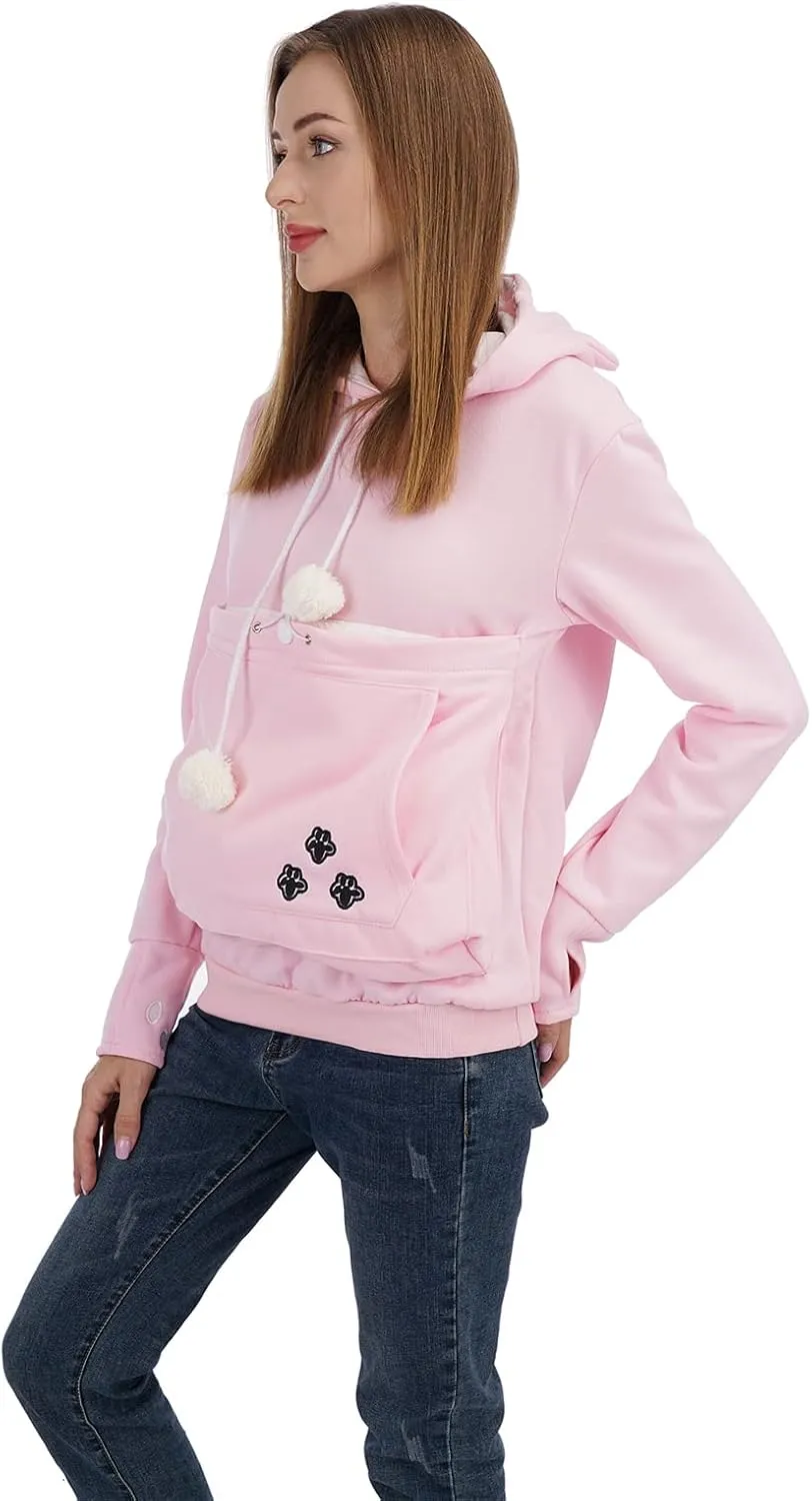Unisex Big Pouch Hoodie Long Sleeve Fleece Pet Dog Holder Carrier Pullover Sweatshirt
