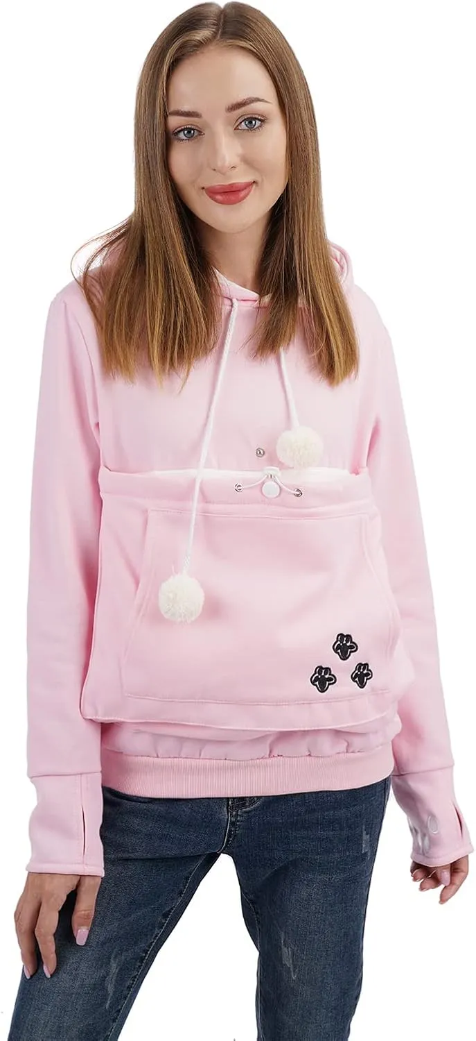 Unisex Big Pouch Hoodie Long Sleeve Fleece Pet Dog Holder Carrier Pullover Sweatshirt