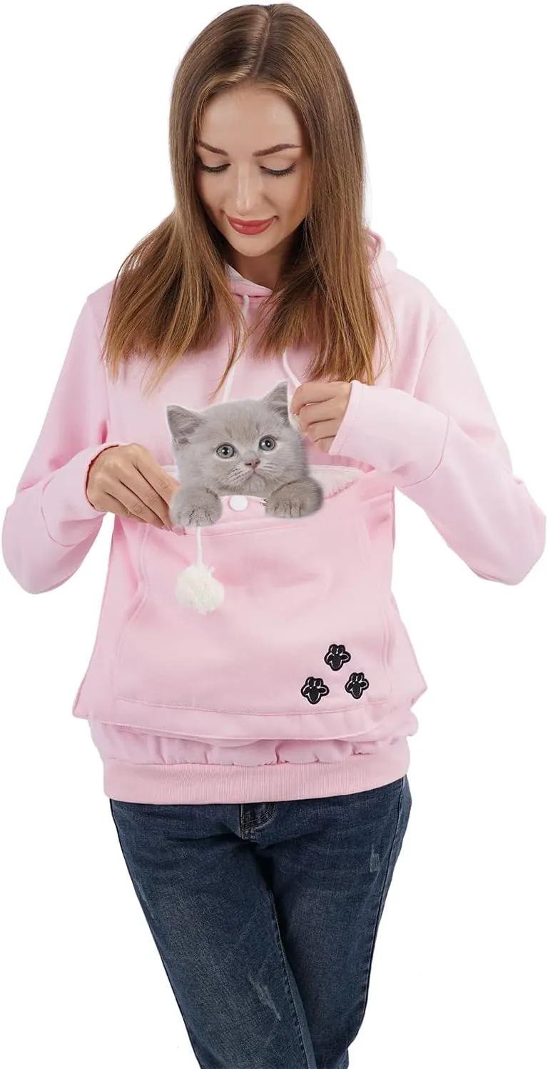 Unisex Big Pouch Hoodie Long Sleeve Fleece Pet Dog Holder Carrier Pullover Sweatshirt