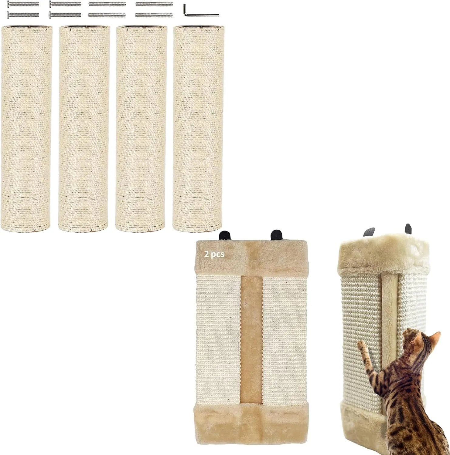 VCEPJH Cat Scratching Post Replacement Tower Scratch Pole Refill Parts with M8 Screws and Corner Cat Scratcher Sisal Wall Mounted Scratching Boards Kitty Scratch Pads
