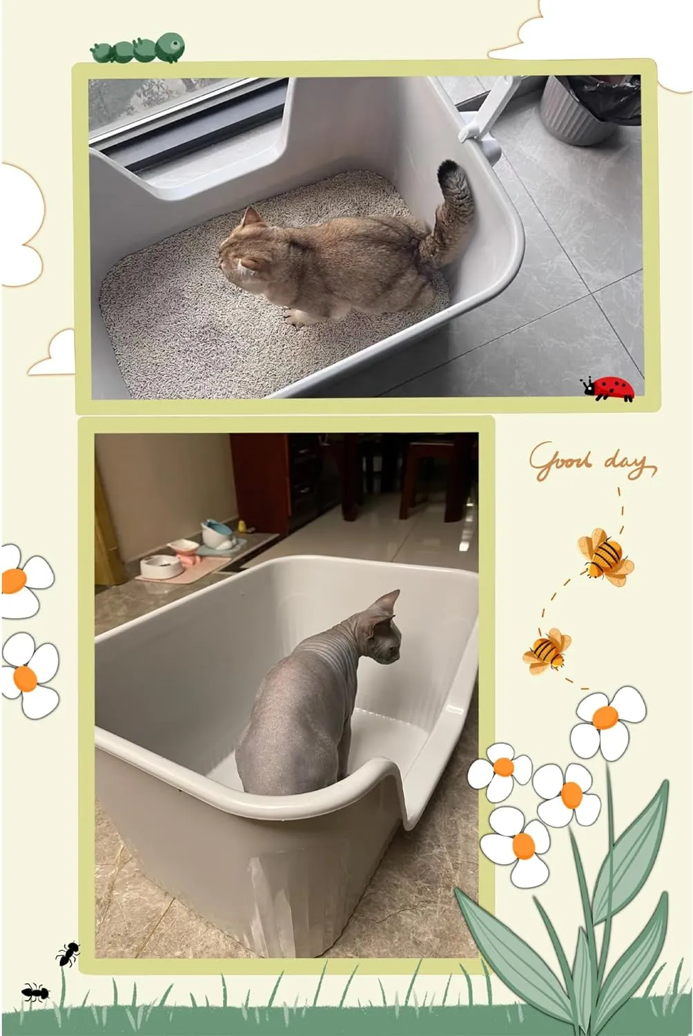 Vealind Deep Extra Large Cat Litter Box with High Sides for Indoor Cats, XL Litter Boxes for Big or Multiple Cats, Jumbo Big Low Entry Kitty Litter Box (25 * 17 * 13 Grey)