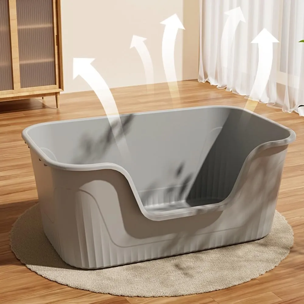Vealind Deep Extra Large Cat Litter Box with High Sides for Indoor Cats, XL Litter Boxes for Big or Multiple Cats, Jumbo Big Low Entry Kitty Litter Box (25 * 17 * 13 Grey)