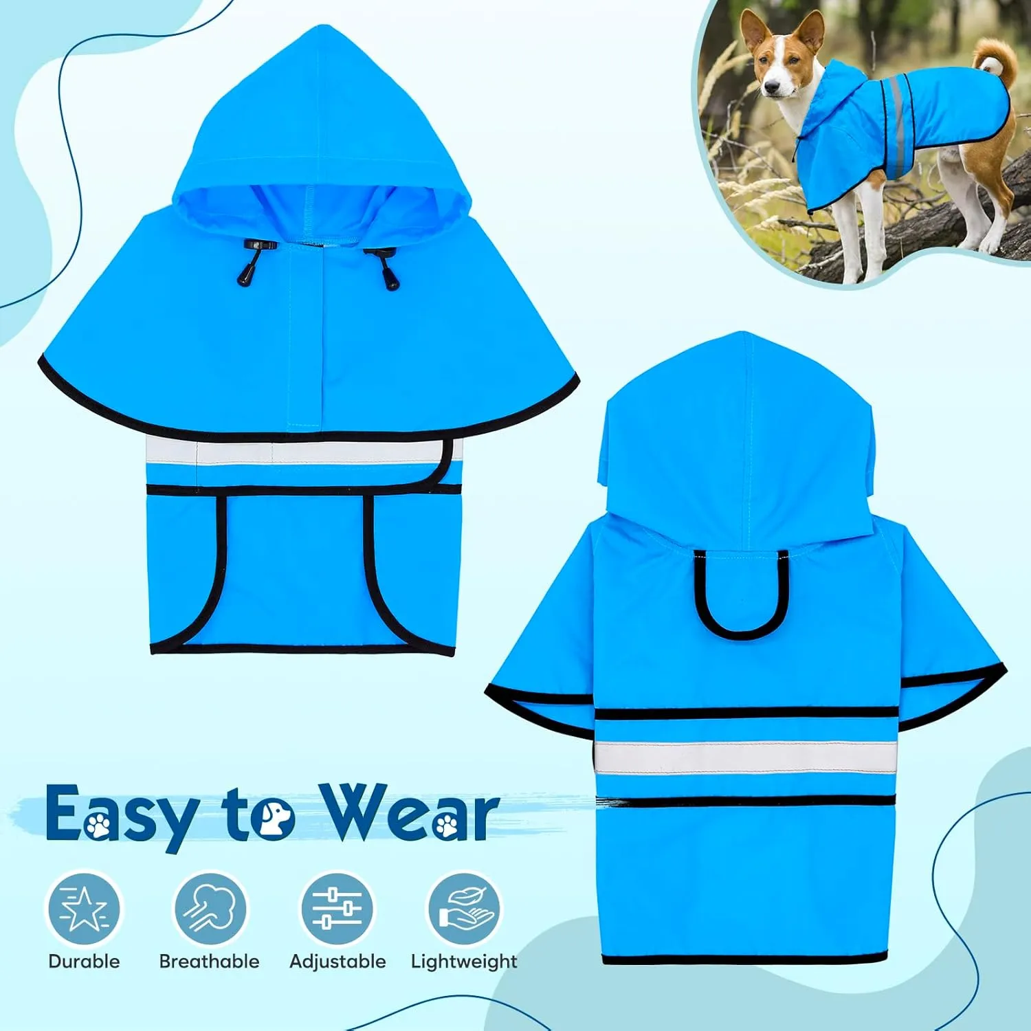 Weesiber Dog Raincoat, Adjustable Waterproof Dog Rain Jacket Poncho with Reflective Strip and Leash Hole, Lightweight Pet Rain Coat for Small to X-Large Doggos (XL, Blue)