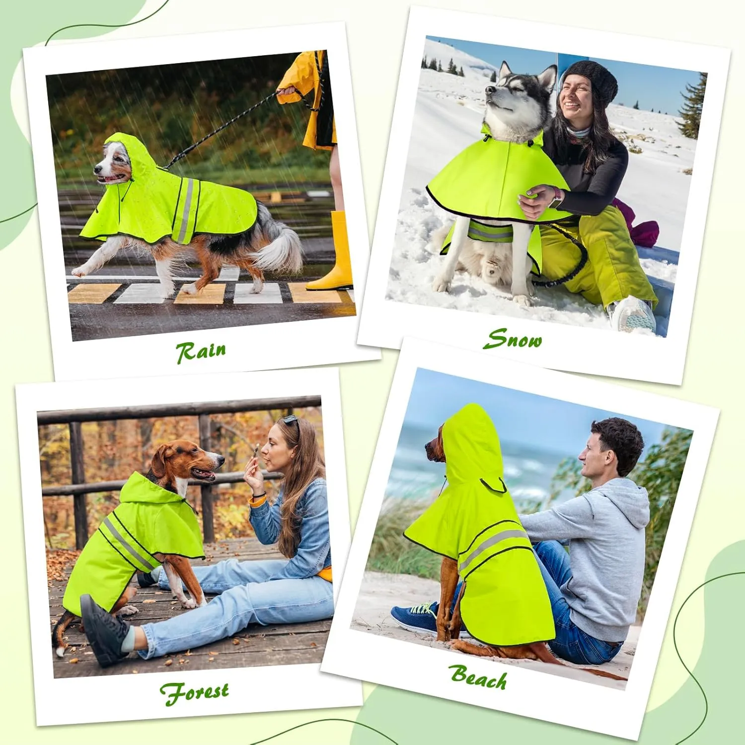 Weesiber Dog Raincoat, Waterproof Dog Rain Jacket with Leash Hole, Reflective Puppy Rainwear Hooded Pet Poncho Slicker for Walking (XL, Green)