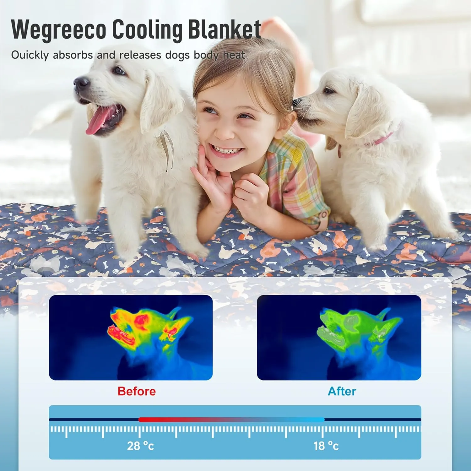 wegreeco Pet Dog Cooling Mat for Cats,Lightweight Bed Outdoor Cooling Blanket for Dogs and Cats,Small Medium Large Puppy Cool Pad for Dogs,Cute L