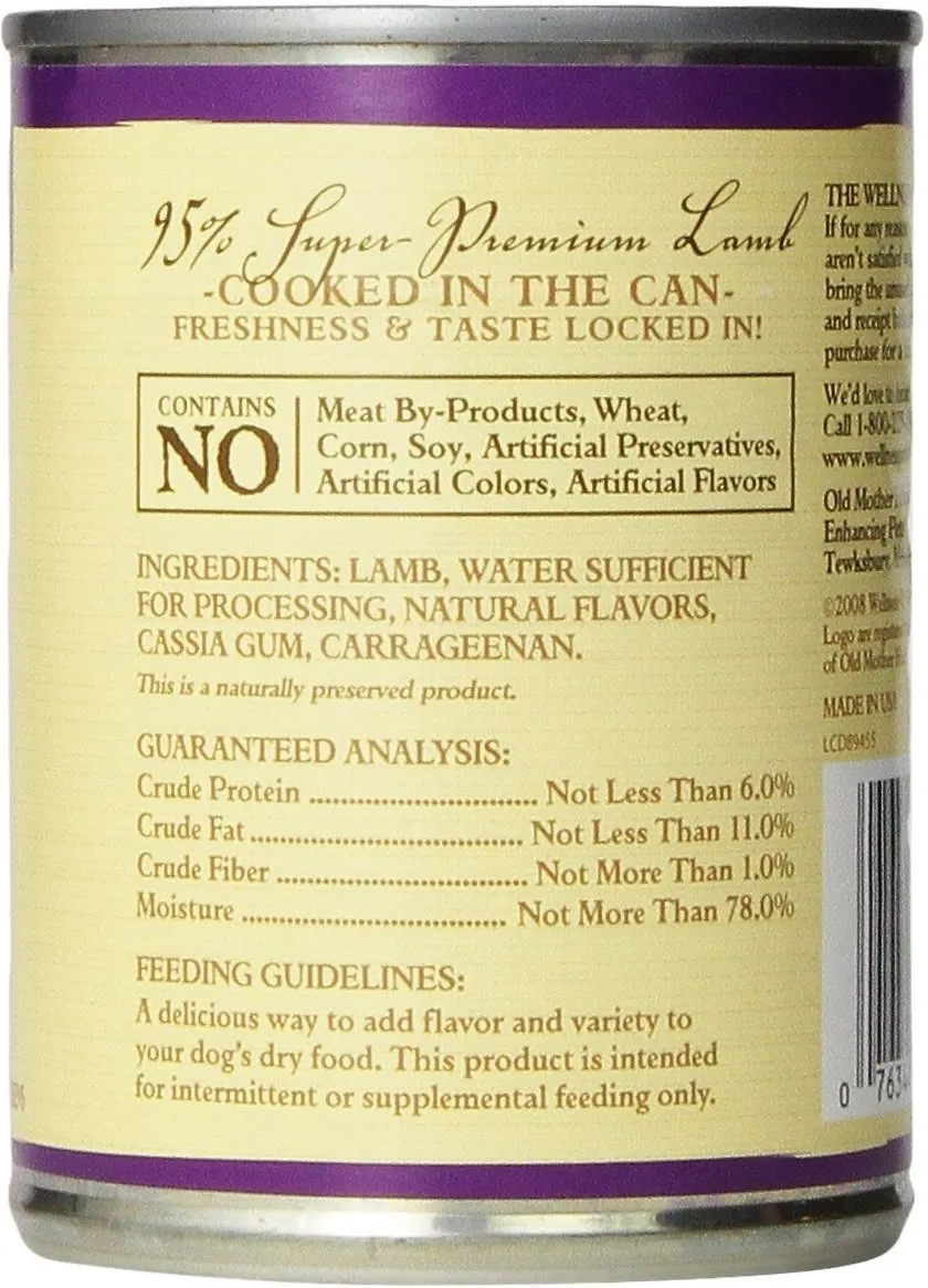 Wellness Ninety-Five Percent Lamb Recipe Canned Wet Dog Food 13.2 OZ - Natural, Grain Free