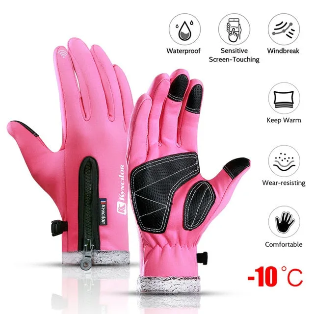 Winter Mens Women Cycling Anti-Slip Motorcycle Windproof Bike Gloves Anti-Shock Full Finger Mountain Bicycle Gloves
