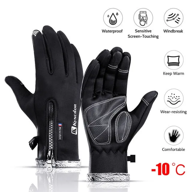 Winter Mens Women Cycling Anti-Slip Motorcycle Windproof Bike Gloves Anti-Shock Full Finger Mountain Bicycle Gloves