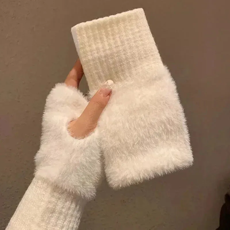 Women's Mink Fleece Half-Finger Gloves – Soft/Plush