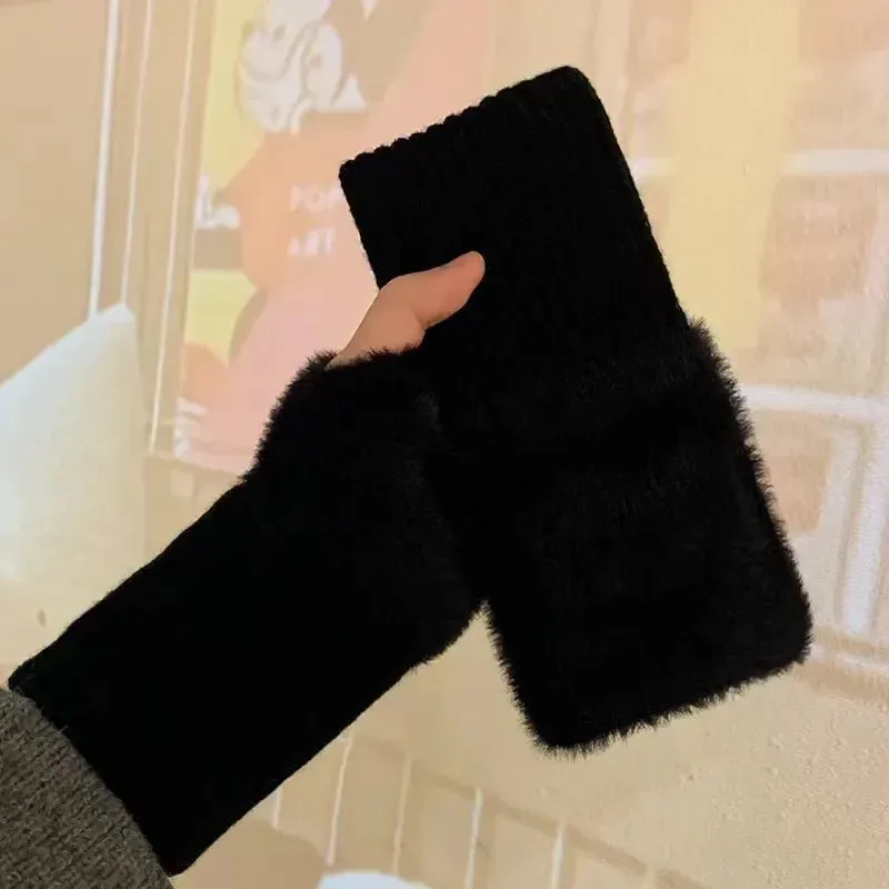 Women's Mink Fleece Half-Finger Gloves – Soft/Plush