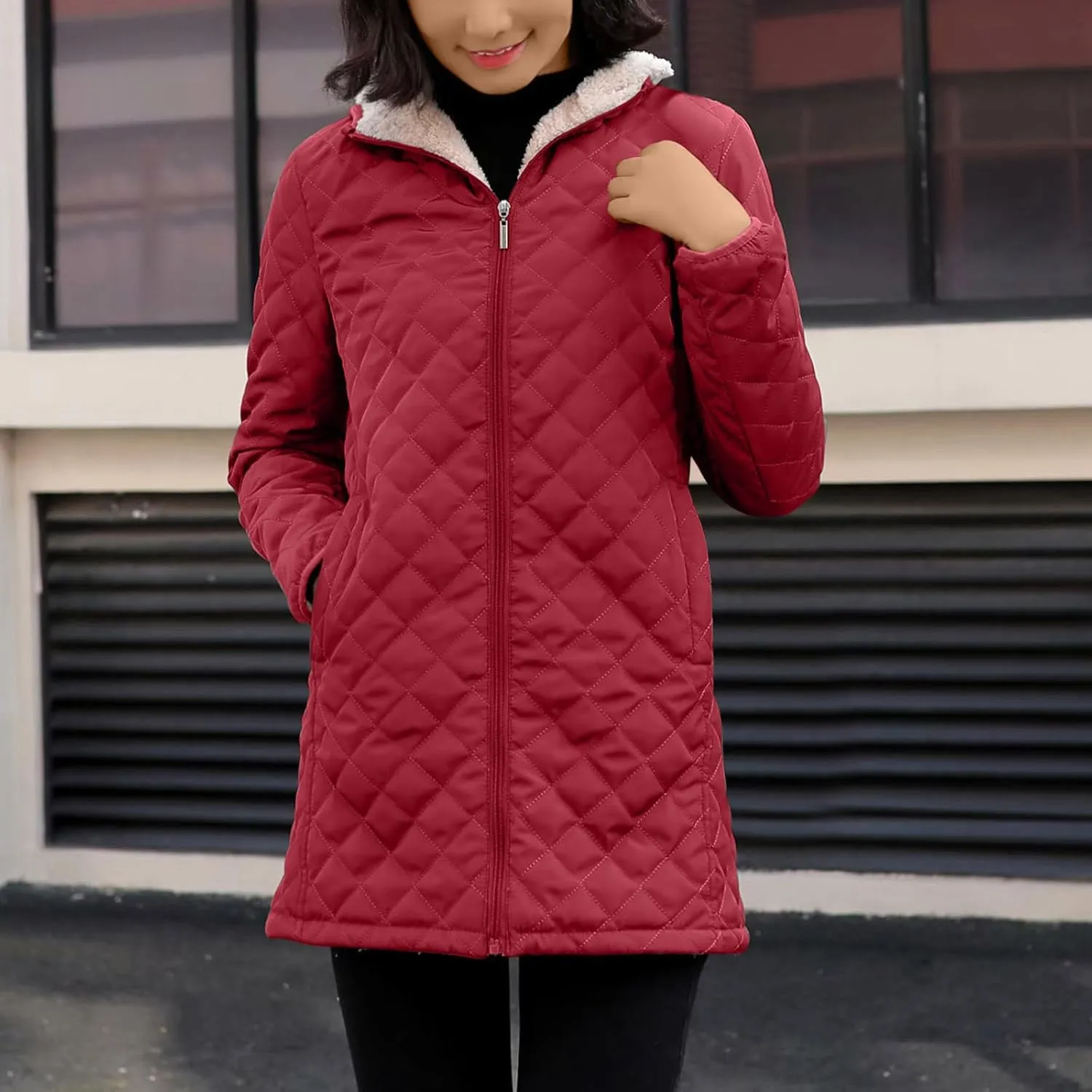 Women's Warm Winter Puffer Coat Thicken Fleece Lined Down Jacket Faux Fur Sherpa Hood Parka Full Zip Up Winter Jackets