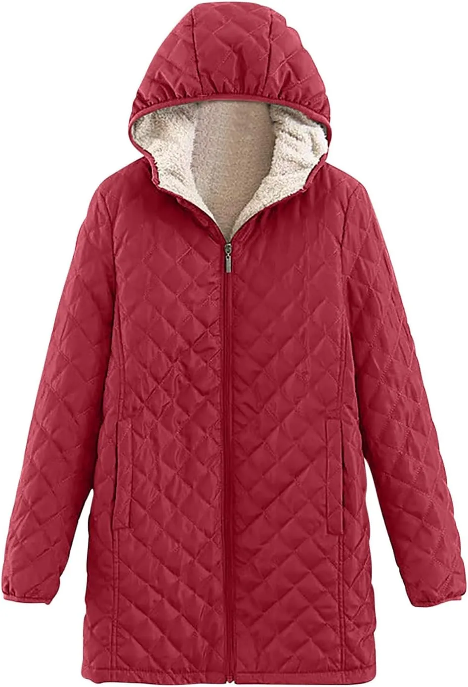 Women's Warm Winter Puffer Coat Thicken Fleece Lined Down Jacket Faux Fur Sherpa Hood Parka Full Zip Up Winter Jackets