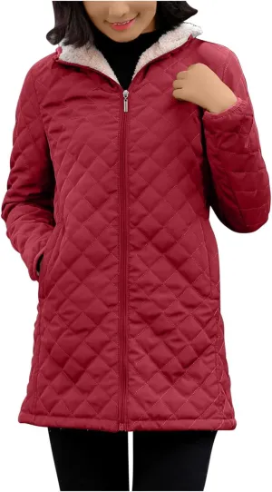 Women's Warm Winter Puffer Coat Thicken Fleece Lined Down Jacket Faux Fur Sherpa Hood Parka Full Zip Up Winter Jackets