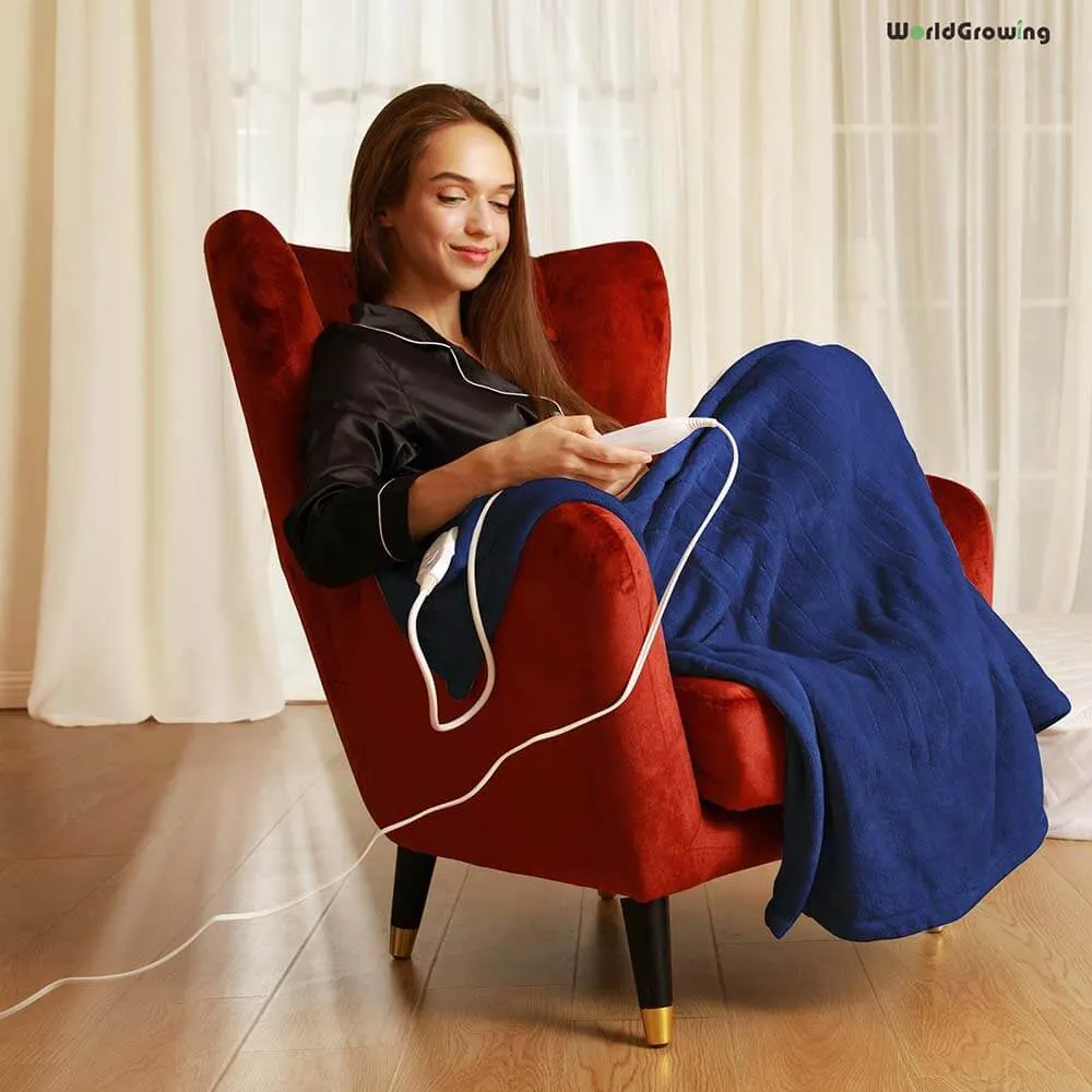 Worldgrowing 62"x84" Electric Blanket for Home & Office | Flannel Fast Heating