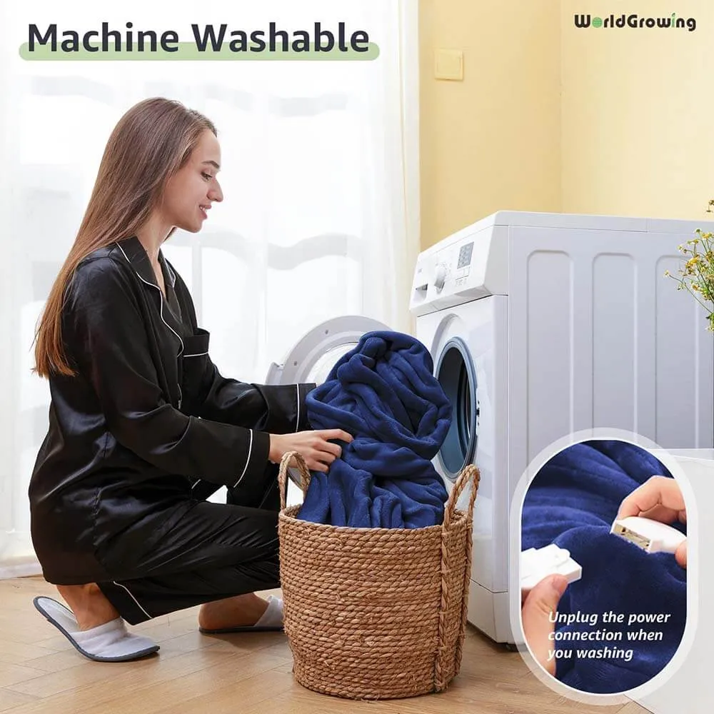 Worldgrowing 62"x84" Electric Blanket for Home & Office | Flannel Fast Heating