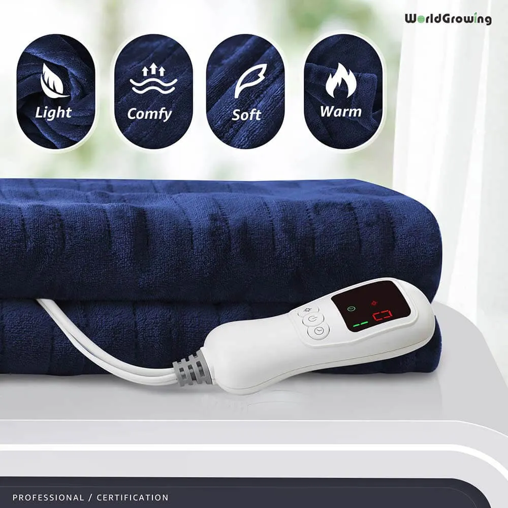Worldgrowing 62"x84" Electric Blanket for Home & Office | Flannel Fast Heating