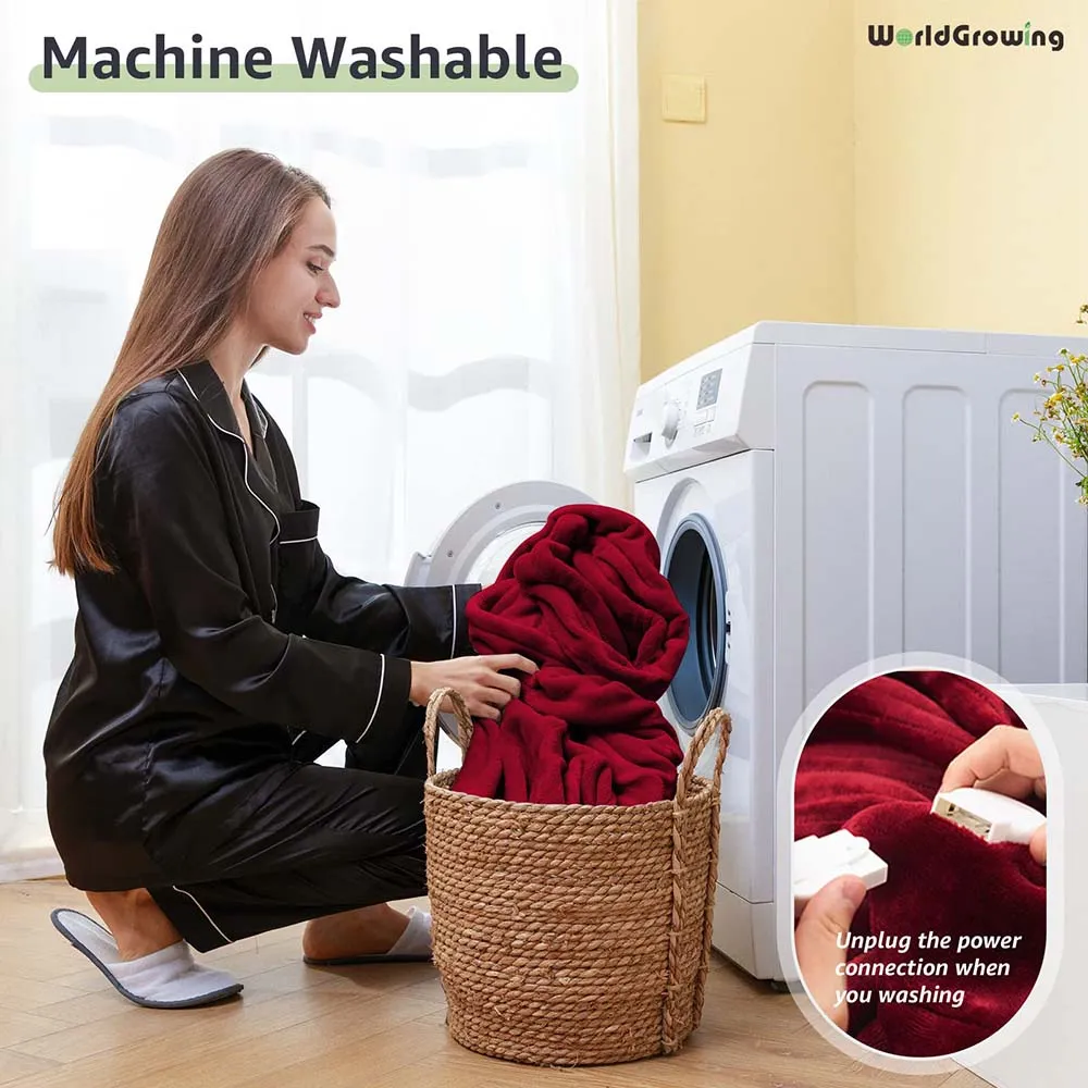 Worldgrowing 62"x84" Electric Blanket for Home & Office | Flannel Fast Heating