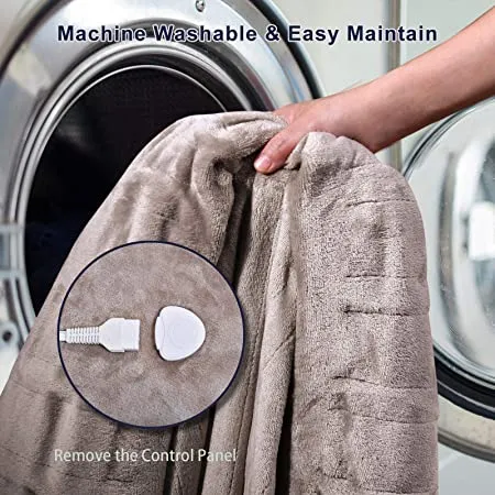 Yashong Electric Blanket Flannel Heated Throw 50" x 60", ETL Certification LCD Display Controller Fast Heating with 6 Heating Settings & 8 Time Setting (1/2h-4h) Auto of, Machine Washable (Brown)