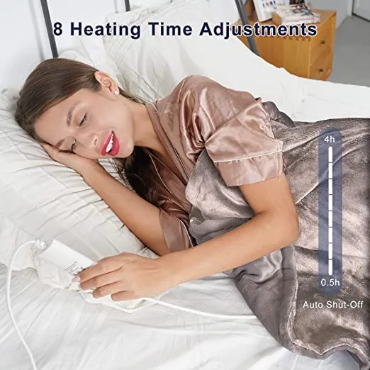 Yashong Electric Blanket Flannel Heated Throw 50" x 60", ETL Certification LCD Display Controller Fast Heating with 6 Heating Settings & 8 Time Setting (1/2h-4h) Auto of, Machine Washable (Brown)